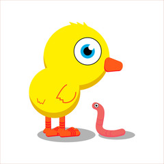 Baby Chick and his worm friend