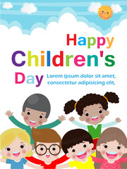 Obraz na płótnie Canvas Happy children's day background, Template for advertising brochure, your text,Kids and frame vector illustration