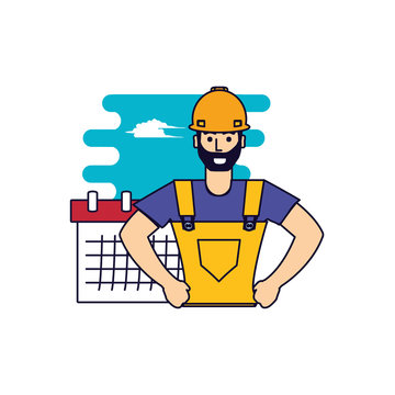 worker construction man with calendar reminder
