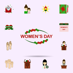 Women s day, poster color icon. Universal set of 8 march for website design and development, app development