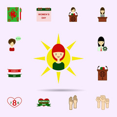 Sun, woman color icon. Universal set of 8 march for website design and development, app development