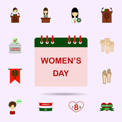 Calendar, women s day color icon. Universal set of 8 march for website design and development, app development