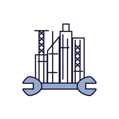 Obraz premium wrench tool with cityscape isolated icon