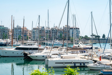 Small sailing boats and yachts docked at port of Piraeus, Greece