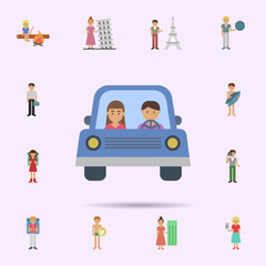 Car, man, woman cartoon icon. Universal set of travel for website design and development, app development