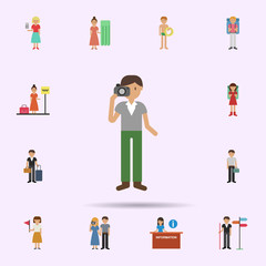 Tourists, man, camera cartoon icon. Universal set of travel for website design and development, app development