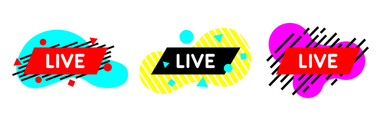 Abstract geometric tag with text. Live stream concept. Vector illustration.
