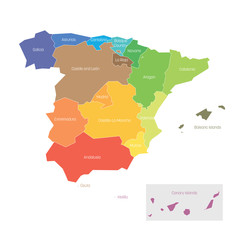 Political divisions of Spain. Map of regional country administrative divisions. Colorful vector illustration - obrazy, fototapety, plakaty