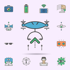 Drone lift  colored neon icon. Elements of virtual reality set. Simple icon for websites, web design, mobile app, info graphics