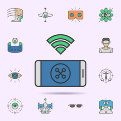 Mobile drone control wireless colored neon icon. Elements of virtual reality set. Simple icon for websites, web design, mobile app, info graphics