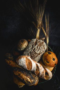 Natural Assortments of homemade breads. Flat lay. From above