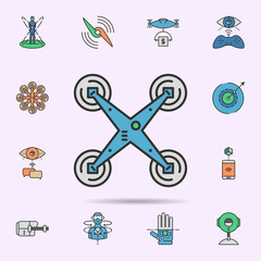 Drone 4 fan colored neon icon. Elements of virtual reality set. Simple icon for websites, web design, mobile app, info graphics
