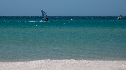Windsurfer in the water of Black sea. Tarkhankut Cape, Crimea