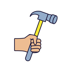 hand with hammer tool isolated icon
