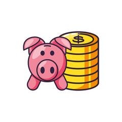 pile of coins with piggy bank