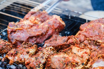 Raw meat beef steak grill,  garden.