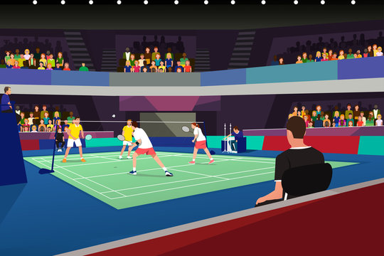 Badminton Players in a Tournament Match Illustration