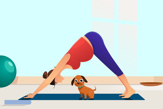 Pregnant Woman Doing Yoga With Her Dog Illustration