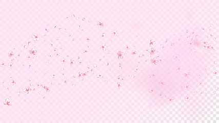 Obraz premium Nice Sakura Blossom Isolated Vector. Pastel Flying 3d Petals Wedding Frame. Japanese Oriental Flowers Wallpaper. Valentine, Mother's Day Feminine Nice Sakura Blossom Isolated on Rose