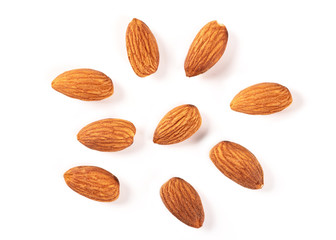Almond nuts isolated on white background