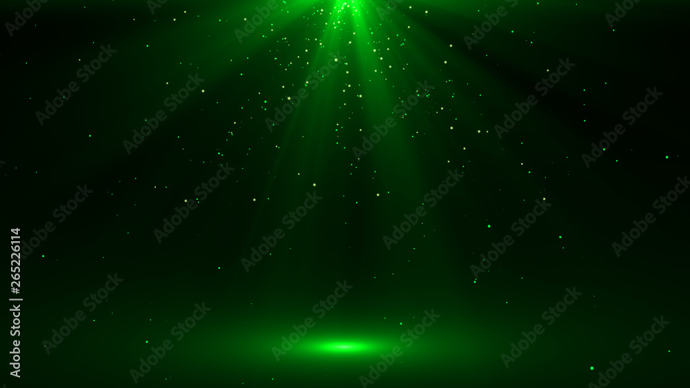 Poster abstract of empty stage with spotlights or several bright projectors for scene lighting effects . ca