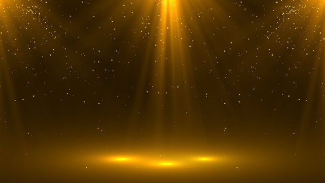 Gold lights shining .golden background with shiny stars and   or particle glitter lighting . Merry Christmas festive abstract background  Stock Illustration | Adobe Stock