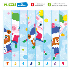 Puzzle by Number Cut Scissors Along Line Kid Game