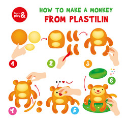 Cute Plasticine Monkey Step Instruction for Kid