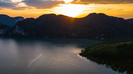 High angle  Aerial photo of  landscape sunset and  Mountain in Krabi Thailand