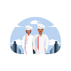professionals chef couple avatar character