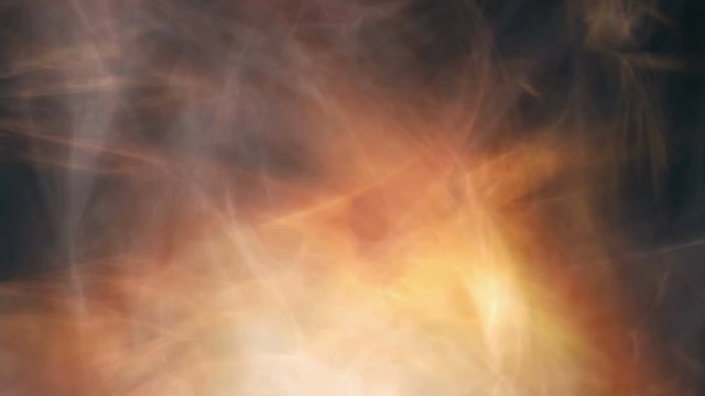 Fractal flame, gas, nebula, smoke, fire or plasma. Looping abstract animation. Soft evolving curves. Background or screen saver. Orange, red, white.