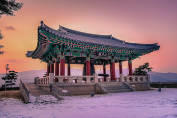 Fototapeta premium old bells are stored in the pavilion. in pocheon south korea,