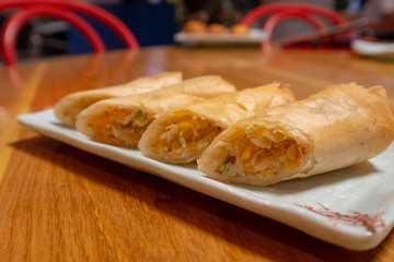 Spring Rolls on a plate at a resturant