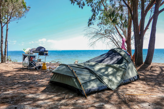 A Typical Camping Holiday In Australia, Using A Swag And A Bbq