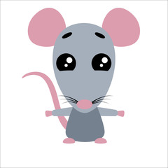 Cute vector rat. Cartoon hug character. White background. Flat design. Vector.