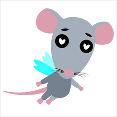 Cute vector rat. Rat in love. White background. Flat design. Vector.