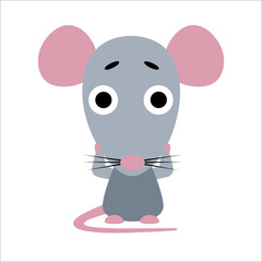 Cute vector rat. Rat gets scared. White background. Flat design. Vector.