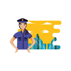 police officer female with cityscape