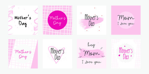 Set of Happy Mothers Day lettering greeting cards template. Hand drawn elements and letters. Suitable collection for background, banner, sticker, e-mail, website. Vector illustration - 265233527