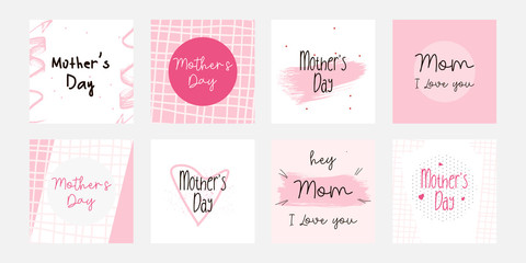 Set of Happy Mothers Day lettering greeting cards template. Hand drawn elements and letters. Suitable collection for background, banner, sticker, e-mail, website. Vector illustration - 265233529
