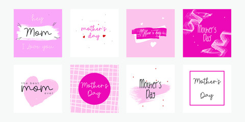 Set of Happy Mothers Day lettering greeting cards template. Hand drawn elements and letters. Suitable collection for background, banner, sticker, e-mail, website. Vector illustration - 265233591