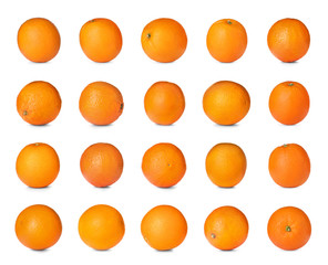 Set of ripe juicy oranges on white background