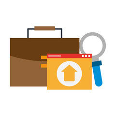 briefcase upload and magnifying glass