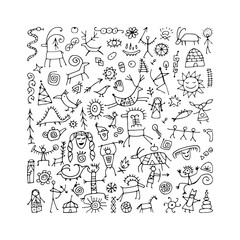 Rock paintings background, sketch for your design