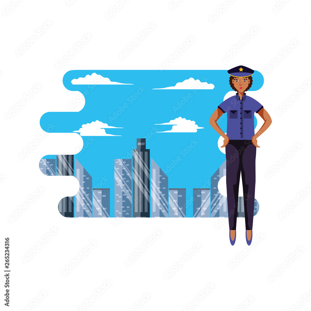 Canvas Prints police officer female with cityscape