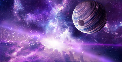 Abstract Artistic Planet Horizon In A Colorful Nebula Galaxy Background © MoVille