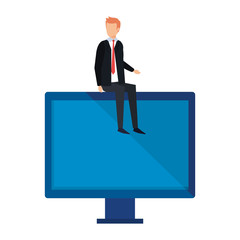 elegant businessman sitting in computer display