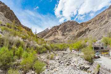 Fototapeta na wymiar A panoramic view of the Turtuk Valley and the Shyok River.Turtuk is the last village of India on the India- Pakistan Border situated in the Nubra valley region in Ladakh, Jammu and Kashmir,India