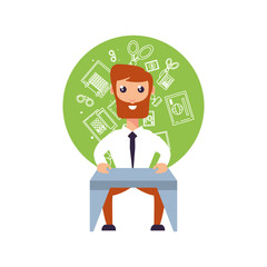 businessman elegant with desk and set icons office