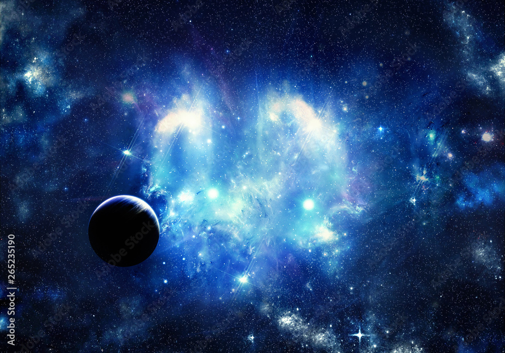 Canvas Prints abstract artistic cyan planet in a bright galaxy background